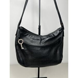 Fossil Bag Pebbled Black Leather Crossbody Handbag Purse Zip Close SL8718